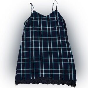 ARIZONA PLAID MINI SLIP DRESS WITH LACE DETAIL